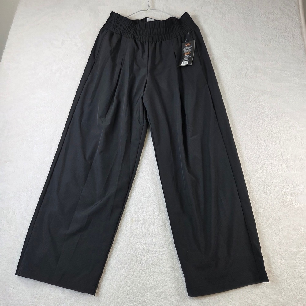Cali Sport Womens Wide Leg Athletic Pants Black Smocked Waist SW-ACP0003-LINED M